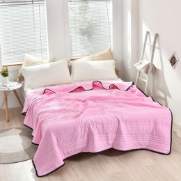 Pure Color Washed Air Conditioner Summer Cooling Thin Single Double Washable Quilt (Option: Pink-150x200)