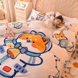 Cartoon Milk Flour Bed Set Of Four (Option: Planet Bear-Fitted sheet style-1.8M)