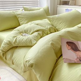 New Brushed Waffle Four Piece Set For Simple And Luxury Household Use (Option: Chartreuse-1.8m fitted sheet 4pcs)