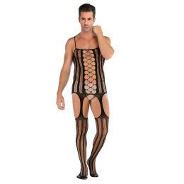 Muscle Elastic One-piece Hollow Temptation Men's One-piece Uniform (Option: E-One size)