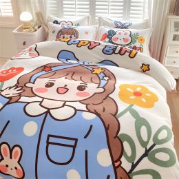 Cute Cartoon Milk Velvet Bedding Set Of Four (Option: Little princess-Fitted sheet style-1.8M)