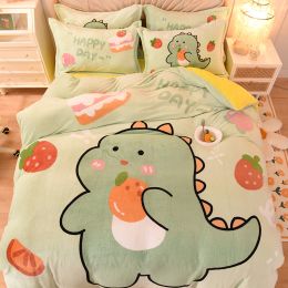 Cartoon Milk Flour Bed Set Of Four (Option: Cake Dinosaur-Fitted sheet style-1.8M)