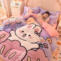 Cartoon Milk Flour Bed Set Of Four (Option: Happy Rabbit-Fitted sheet style-1.8M)