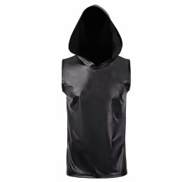 Men's Imitation Leather Vest Set (Option: Hooded leather vest-M)