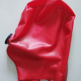 Male And Female Latex Headgear Mask With Zipper (Option: Red-XL)