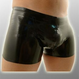 Men's Tight Boxer High Elasticity Latex Underwear (Option: Black-3XL)