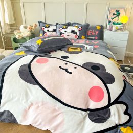 Thickened Cartoon Coral Velvet Bed With Four-piece Winter Milk Flannel Sheets (Option: 12 Style-1.8m)