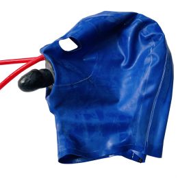 Latex Headgear With Nose Tube Mouthpiece (Option: Blue-15CM Nose Tube)