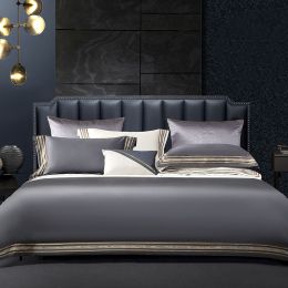 Light Luxury Solid 140 Thread Count Embroidery Solid Four Piece Bedding Set (Option: Dark Grey-1.8m bed)