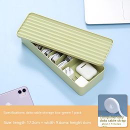 Portable Clear Covered Data Cable Storage Box Dustproof Charger Power Cord Cable Winder Desktop Organizing Box (Option: Green-Double Layer Two Boxes Cover)