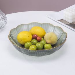 Simple And Dripable Snack Fruit Pot (Option: Light Luxury Green-Patterned gilt edge)