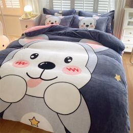 Cute Cartoon Milk Velvet Bedding Set Of Four (Option: Cutie-Fitted sheet style-1.8M)