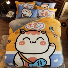 Thickened Cartoon Coral Velvet Bed With Four-piece Winter Milk Flannel Sheets (Option: 8 Style-1.8m)