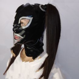 Fashion Latex Headgear Mask With Hair Holes (Option: Black-XL)