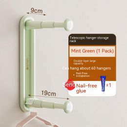 Retractable Hanger Storage Rack Punch-free (Option: Mint Green)