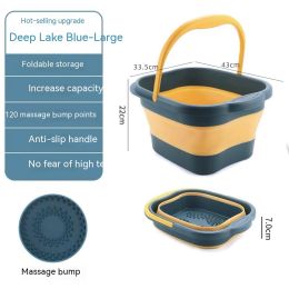 Household Folding Massage Portable Plastic Foot Barrel (Option: Dark Blue 13L)