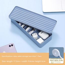 Portable Clear Covered Data Cable Storage Box Dustproof Charger Power Cord Cable Winder Desktop Organizing Box (Option: Blue-Double Layer Two Boxes Cover)