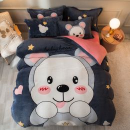 Thickened Cartoon Coral Velvet Bed With Four-piece Winter Milk Flannel Sheets (Option: 4 Style-1.8m)