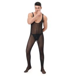 Men's Teasing Extreme Temptation Jumpsuit Uniform (Option: Black-2XL)