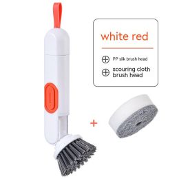 Household Pressing Liquid Storage Multifunction Cleaning Brush Strong (Option: White And Red)