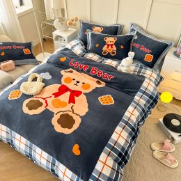 Thickened Cartoon Coral Velvet Bed With Four-piece Winter Milk Flannel Sheets (Option: 2 Style-1.8m)