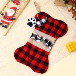 Christmas Decorations Linen Bone Pendant (Option: Red And Black Plaid Bone Socks)