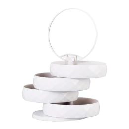 Rotating Jewelry Box Multi-layer Flannel Belt Mirror Dustproof (Color: White)