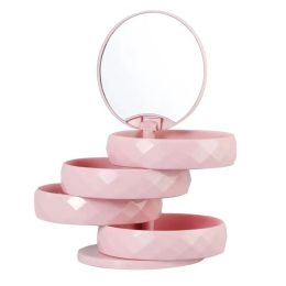 Rotating Jewelry Box Multi-layer Flannel Belt Mirror Dustproof (Color: pink)