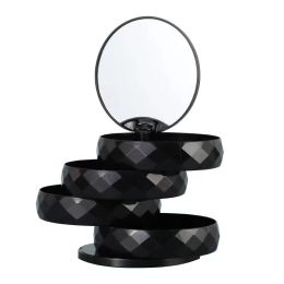 Rotating Jewelry Box Multi-layer Flannel Belt Mirror Dustproof (Color: Black)