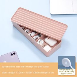 Portable Clear Covered Data Cable Storage Box Dustproof Charger Power Cord Cable Winder Desktop Organizing Box (Option: Pink-Double Layer Two Boxes Cover)