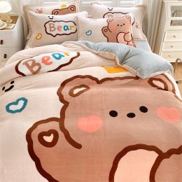 Thickened Cartoon Coral Velvet Bed With Four-piece Winter Milk Flannel Sheets (Option: 7 Style-1.8m)