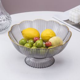 Simple And Dripable Snack Fruit Pot (Option: Silver Grey-Floral gold edge high leg styl)