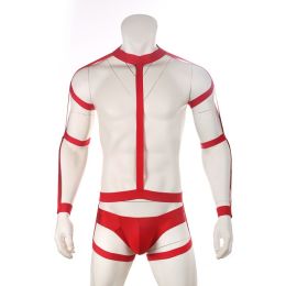 Tight White Lie Bondage Bodysuit Set (Option: Red-XL)