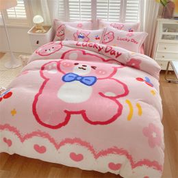 Cute Cartoon Milk Velvet Bedding Set Of Four (Option: Lucky bear-Fitted sheet style-1.8M)