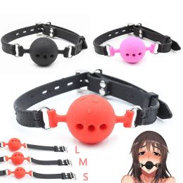 Soft Silicone Gag Ball BDSM Oral Bondage Gear Fetish Open Mouth Breathable Sex Toys For Couples Cosplay Slave Exotic Accessories (Color: Pink-S)