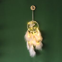 White Butterfly Dreamcatcher Wind Chimes Girl Room Decorative Pendant (Option: Baise With Light-15cm)