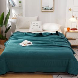 Pure Color Washed Air Conditioner Summer Cooling Thin Single Double Washable Quilt (Option: Peacock Blue-150x200)