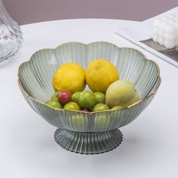 Simple And Dripable Snack Fruit Pot (Option: Light Luxury Green-Floral gold edge high leg styl)