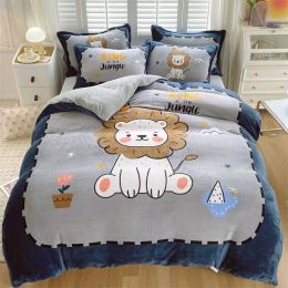 Thickened Cartoon Coral Velvet Bed With Four-piece Winter Milk Flannel Sheets (Option: 6 Style-1.8m)