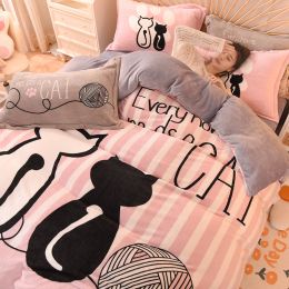 Cartoon Milk Flour Bed Set Of Four (Option: Cat lovers-Fitted sheet style-1.8M)