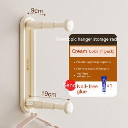 Retractable Hanger Storage Rack Punch-free (Option: Cream)