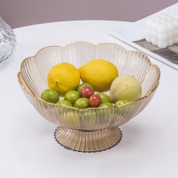 Simple And Dripable Snack Fruit Pot (Option: Champagne gold-Floral gold edge high leg styl)