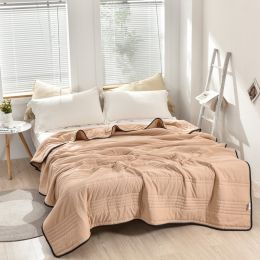 Pure Color Washed Air Conditioner Summer Cooling Thin Single Double Washable Quilt (Option: Camel-180x220)