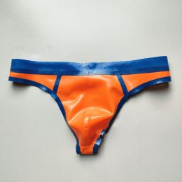 Natural Latex Men's Low Waist Underwear (Option: Orange Blue Edge-XL)