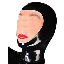 Men's And Women's Fashionable And Versatile Latex Mask Headgear (Option: Black Without Zipper-Thickening)