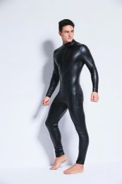 Size Men's Underwear Patent Leather Onesie (Option: Black-3XL)