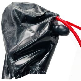 Latex Headgear With Nose Tube Mouthpiece (Option: Black-15CM Nose Tube)